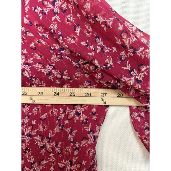 St. John's Bay Women's Blouse Plus Sz 2X Red Shiney Stripes Floral Flowy - Picture 12 of 15